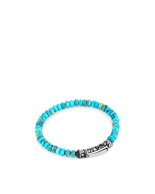 Sl M Engraved Variscite Men’s Silver Bracelet
