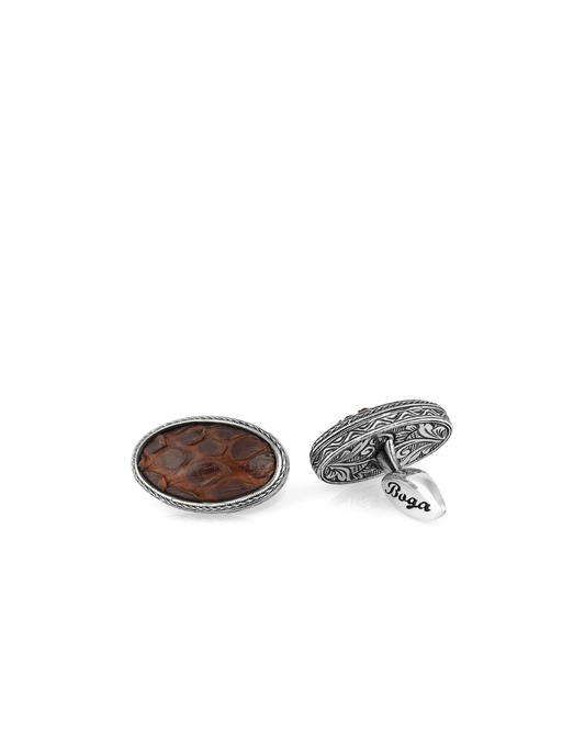 Snake Leather Oval Sml Silver Cufflinks