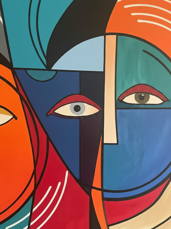 Spirits Becoming One 60 × 120 cm Surrealist Geometric Abstraction Oil Painting On Canvas