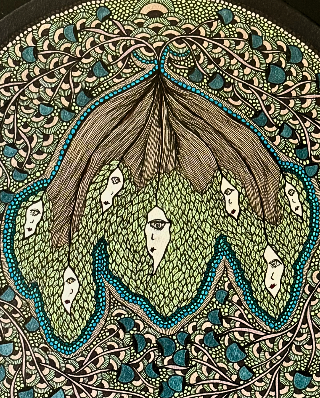 The Cycle 31.5x31.5cm Neo-Organic Surrealist Drawing