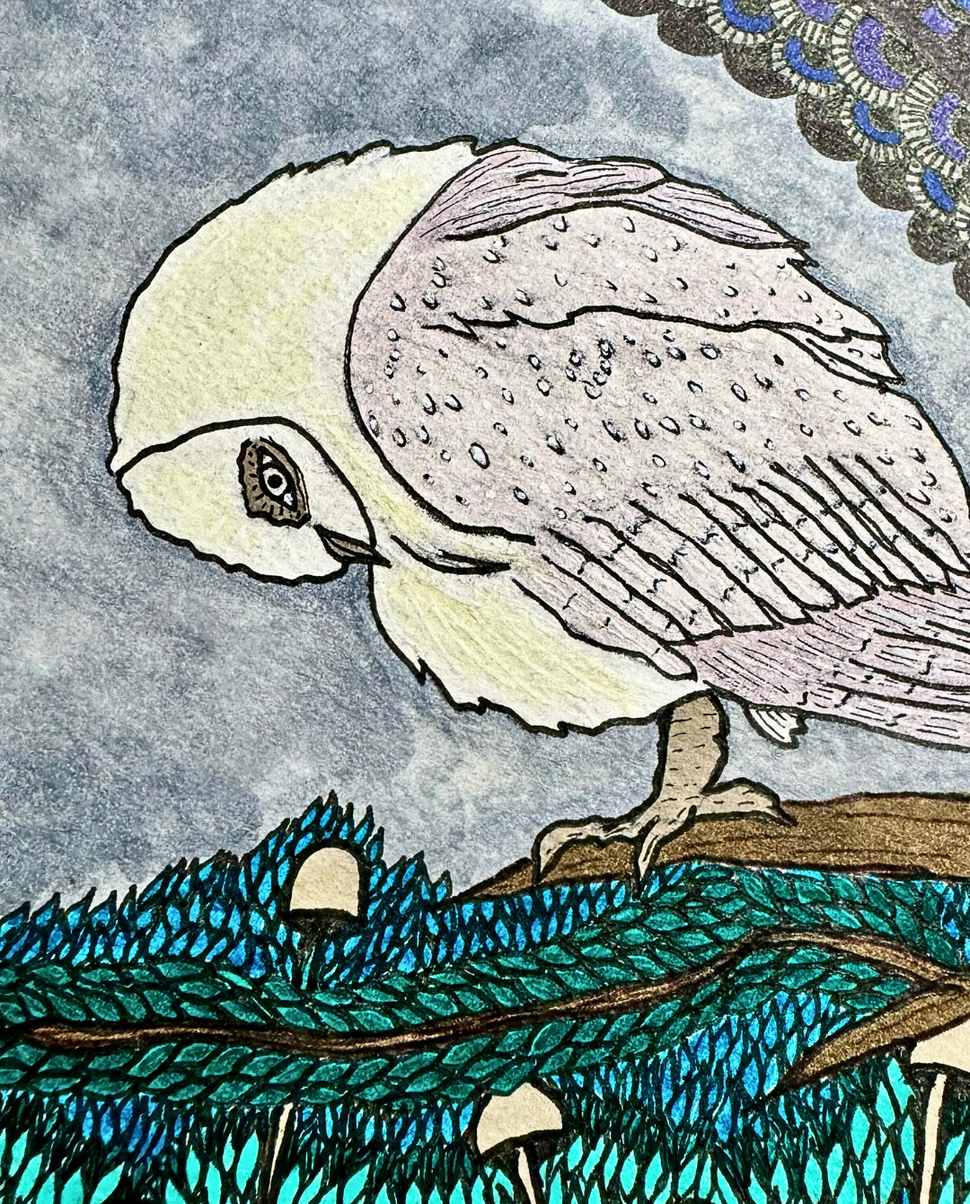 The Owl 32x32cm Neo-Organic Surrealist Ink Drawing