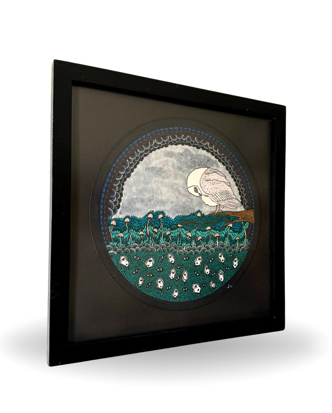 The Owl 32x32cm Neo-Organic Surrealist Ink Drawing