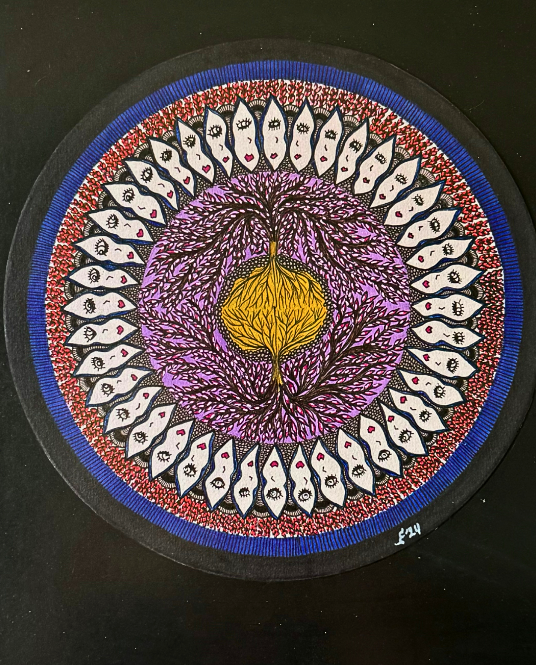 The Round Root 31.5x31.5cm Neo-Organic Surreal Drawing