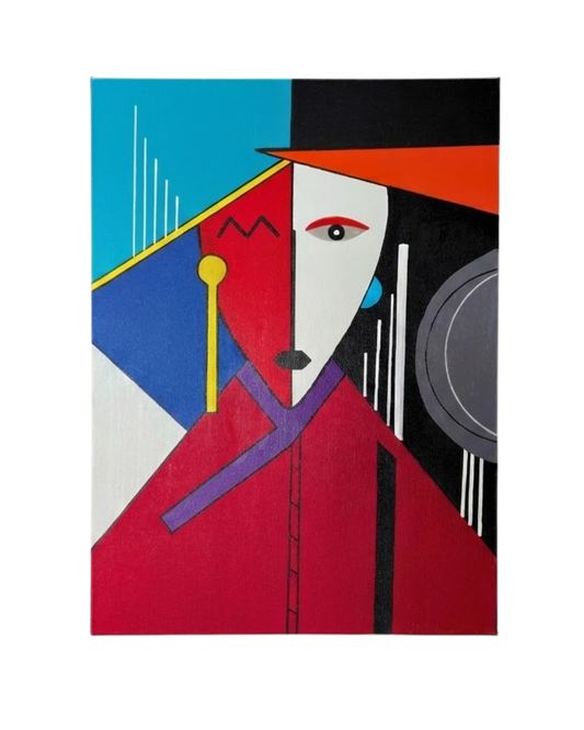 Two Faced Mirror 80 × 60 cm Surrealist Geometric Abstraction Oil Painting On Canvas