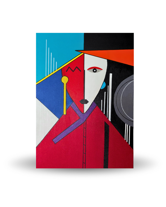 Two Faced Mirror 80 × 60 cm Surrealist Geometric Abstraction Oil Painting On Canvas