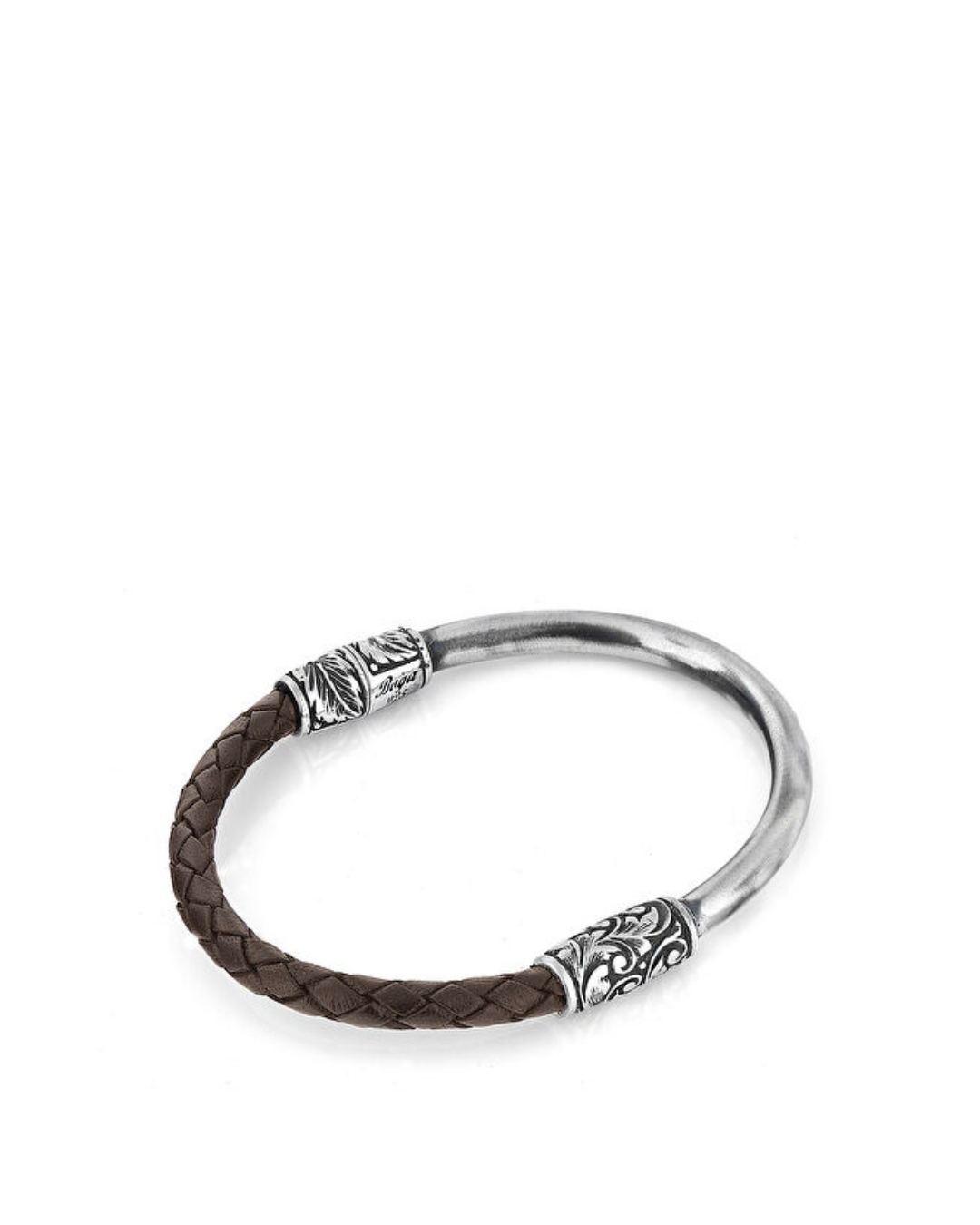 U Pipe Magnet Leather Men’s Silver Bracelet