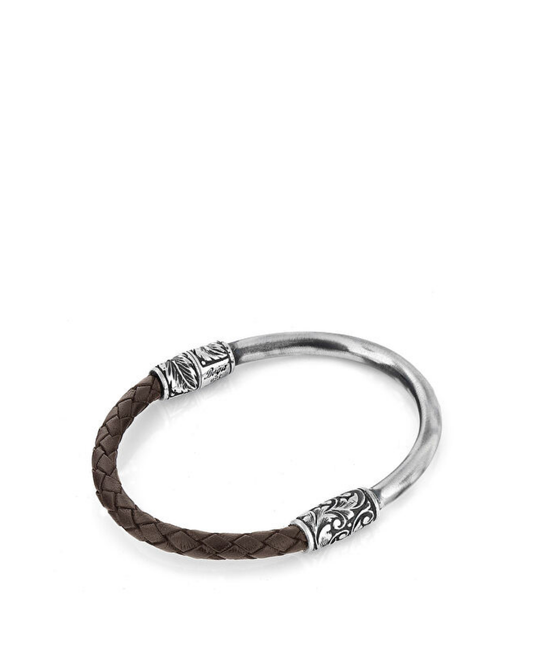 U Pipe Magnet Leather Men’s Silver Bracelet