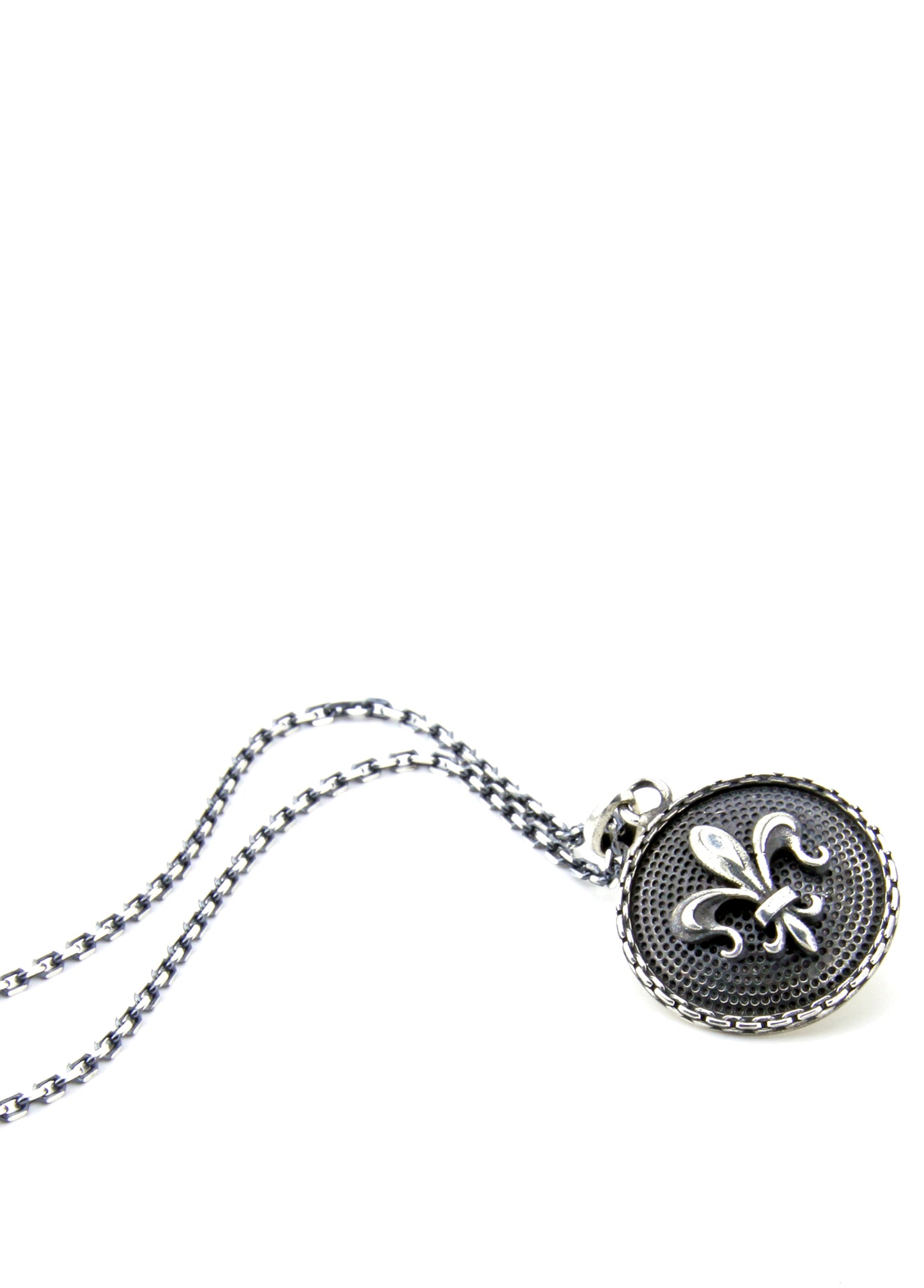 Warrior Chain Shield Fleur De Lis Silver Necklace