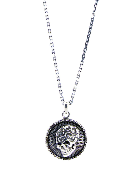 Warrior Chain Shield Skull Men’s Silver Necklace