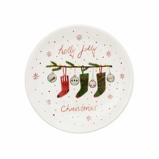 Xmas Holly Socks Handmade Ceramic 18 cm Dessert Plate