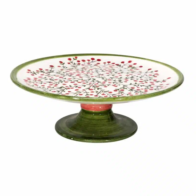 Xmas Cheery Berry Handmade Ceramic 30 cm Pedestal Cake Stand