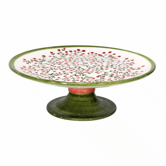 Xmas Cheery Berry Handmade Ceramic 30 cm Pedestal Cake Stand