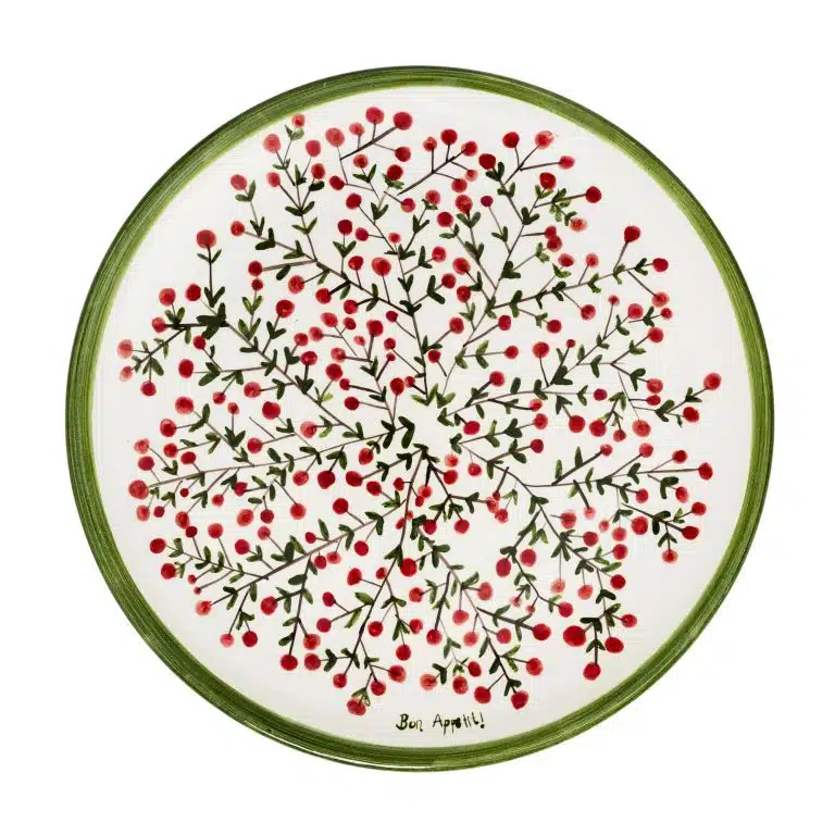 Xmas Cheery Berry Handmade Ceramic 30 cm Pedestal Cake Stand