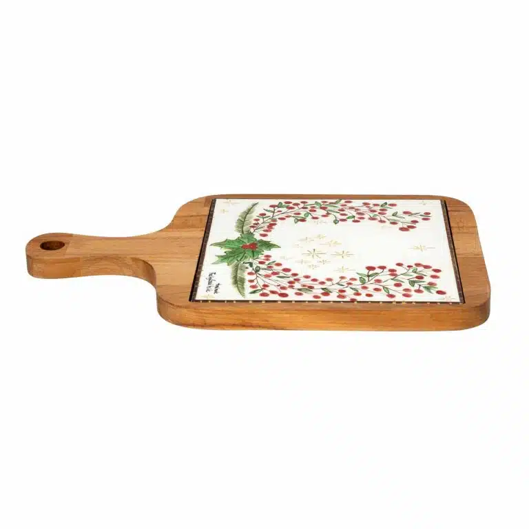 Xmas Cherry Berries Handmade Ceramic And Wooden Cheese Board