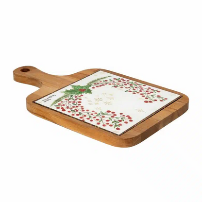 Xmas Cherry Berries Handmade Ceramic And Wooden Cheese Board