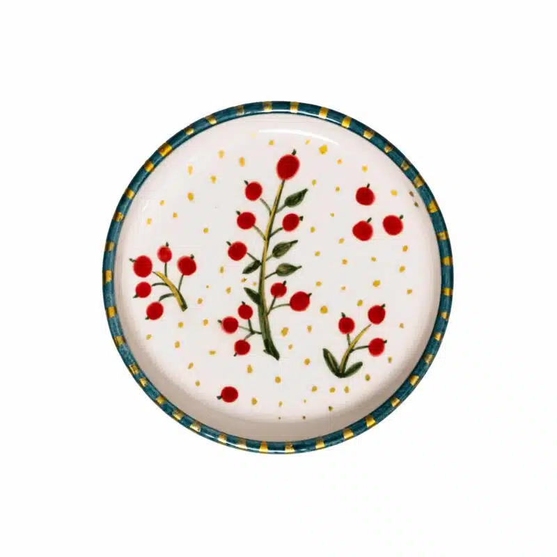Xmas Cherry Berry Handmade Ceramic Mini Plate