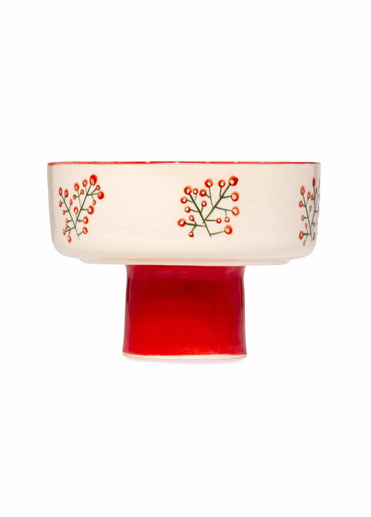 Xmas Cherry Berry Red Handmade Ceramic Cake Stand