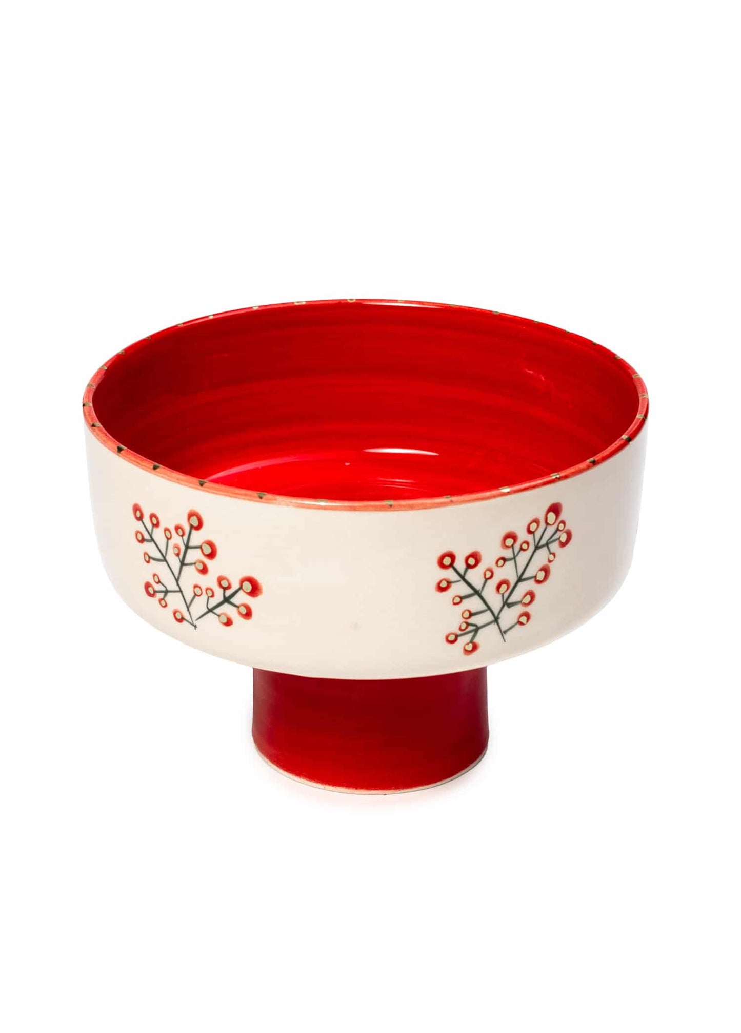 Xmas Cherry Berry Red Handmade Ceramic Cake Stand