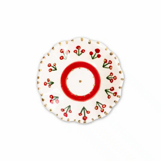 Xmas Cherry Berry Red Handmade Ceramic Tea Plate