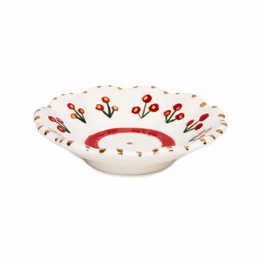 Xmas Cherry Berry Red Handmade Ceramic Tea Plate