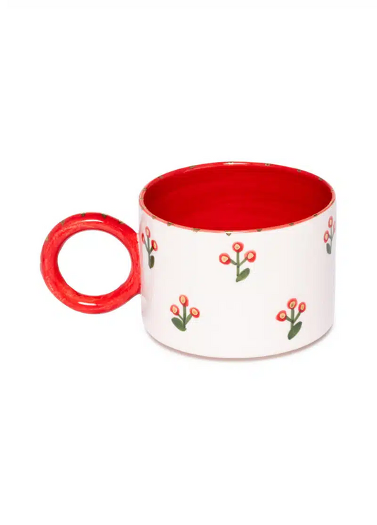 Xmas Cherry Berry Red Handmade Ceramic Mug With Handle
