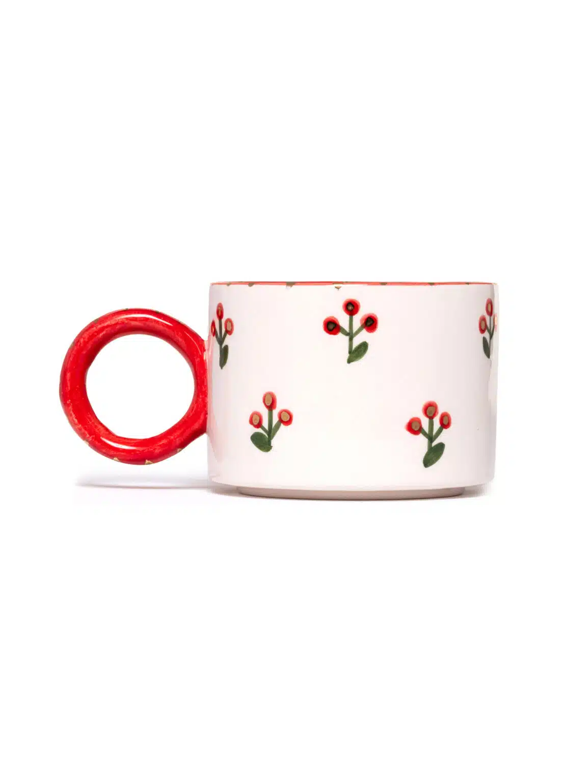 Xmas Cherry Berry Red Handmade Ceramic Mug With Handle