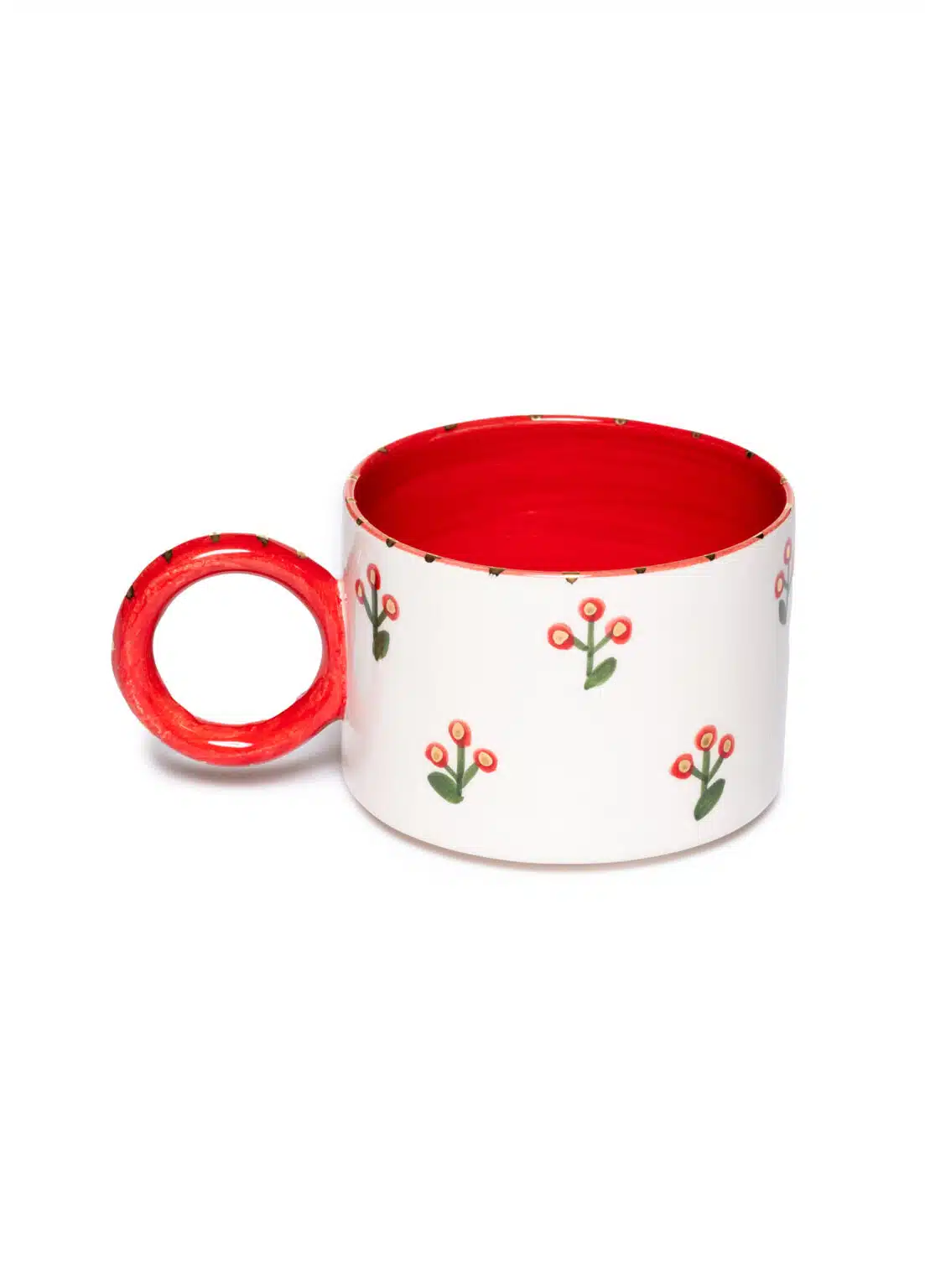 Xmas Cherry Berry Red Handmade Ceramic Mug With Handle