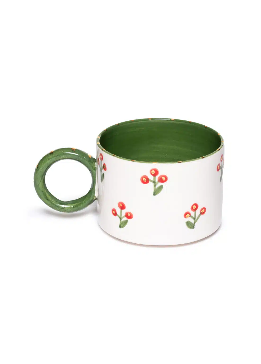 Xmas Cherry Berry Green Handmade Ceramic Mug With Handle