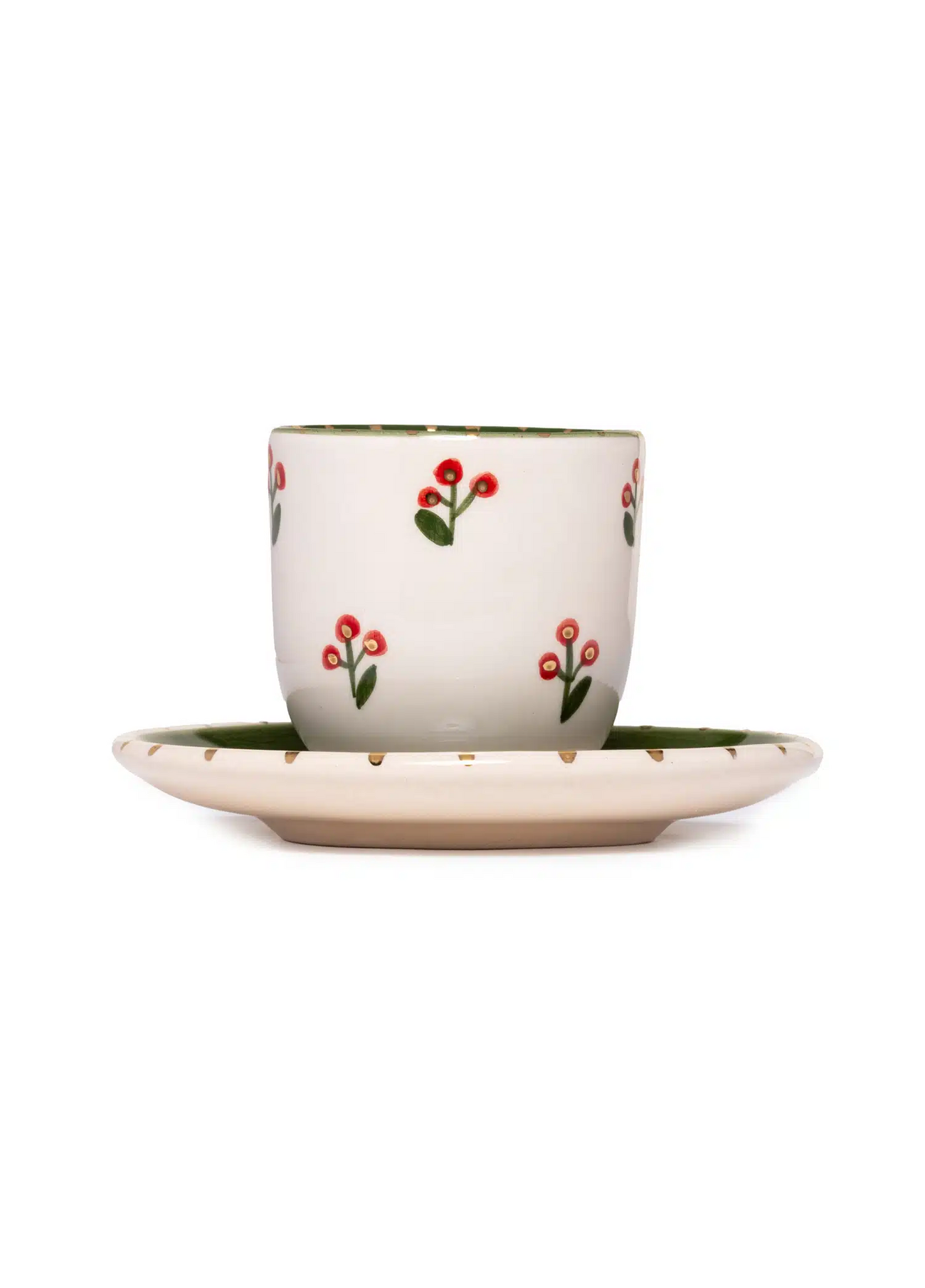 Xmas Cherry Berry Green Handmade Ceramic Turkish Coffee Cup Set