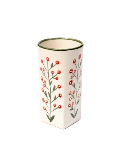 Xmas Cherry Berry Green Handmade Ceramic Tall Mug – Grisini Cup