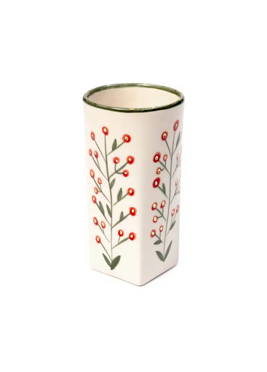 Xmas Cherry Berry Green Handmade Ceramic Tall Mug – Grisini Cup