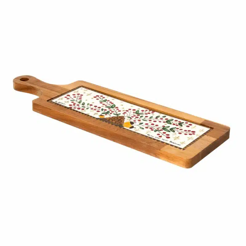Xmas Cone and Berries Handmade Ceramic And Wooden Cheese Board