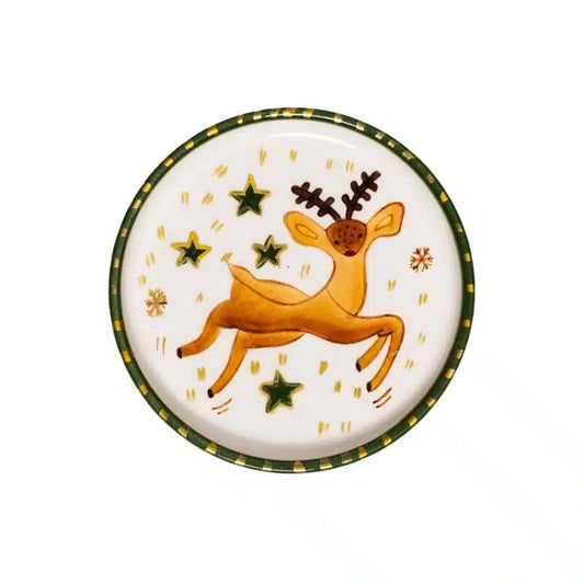 Xmas Happy Deer Handmade Ceramic Mini Plate
