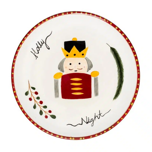 Xmas Holly Night Nut Cracker Handmade Ceramic 25 cm Dinner Plate