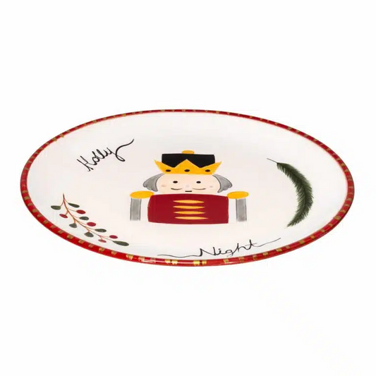 Xmas Holly Night Nut Cracker Handmade Ceramic 25 cm Dinner Plate