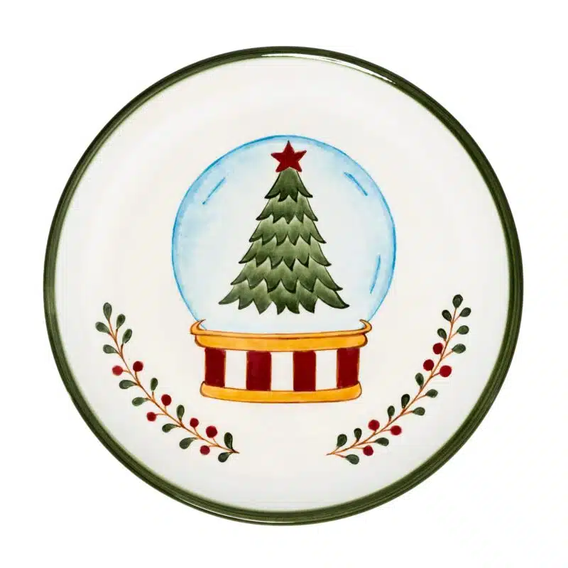 Xmas Snow Globe Handmade Ceramic 25 cm Dinner Plate