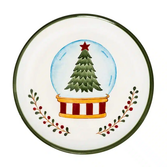 Xmas Snow Globe Handmade Ceramic 25 cm Dinner Plate