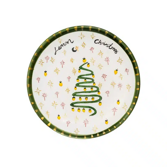 Xmas Lemon Christmas Handmade 18 cm Ceramic Dessert Plate With 24K Gold Decoration