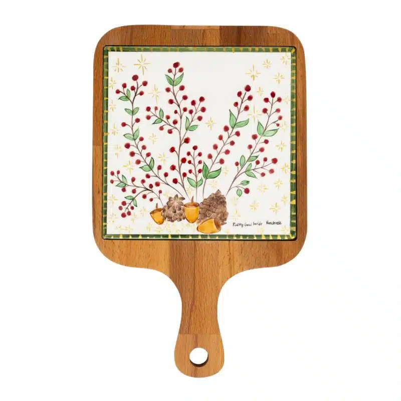 Xmas Nut And Berries Handmade Ceramic And Wooden Cheese Board