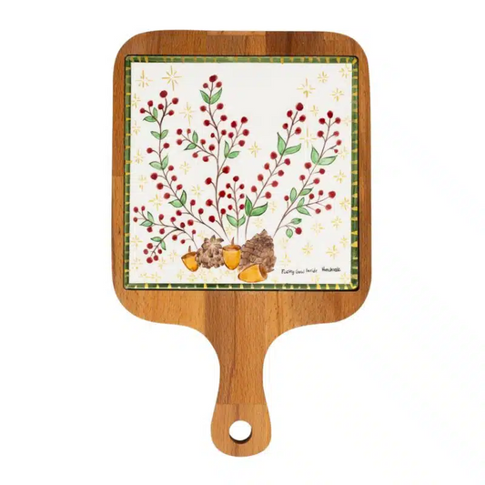 Xmas Nut And Berries Handmade Ceramic And Wooden Cheese Board