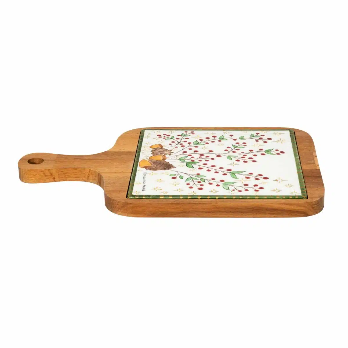 Xmas Nut And Berries Handmade Ceramic And Wooden Cheese Board