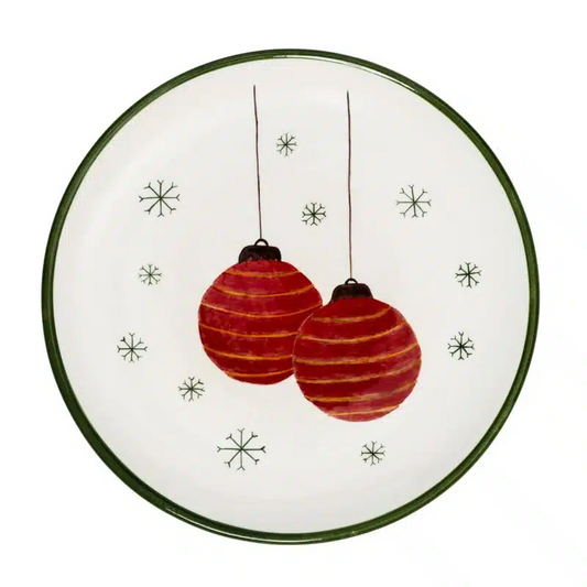 Xmas Red Balls Handmade Ceramic 25 cm Dinner Plate