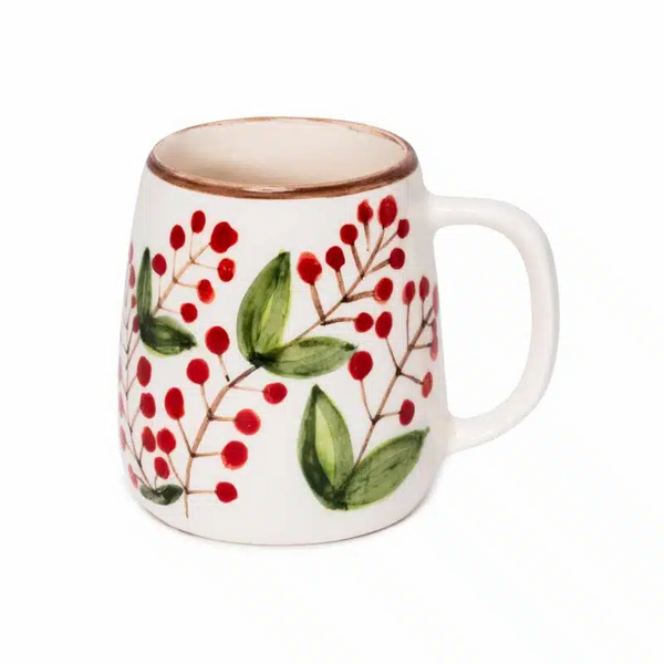 Xmas Berry Red Handmade Ceramic Mug With Handle