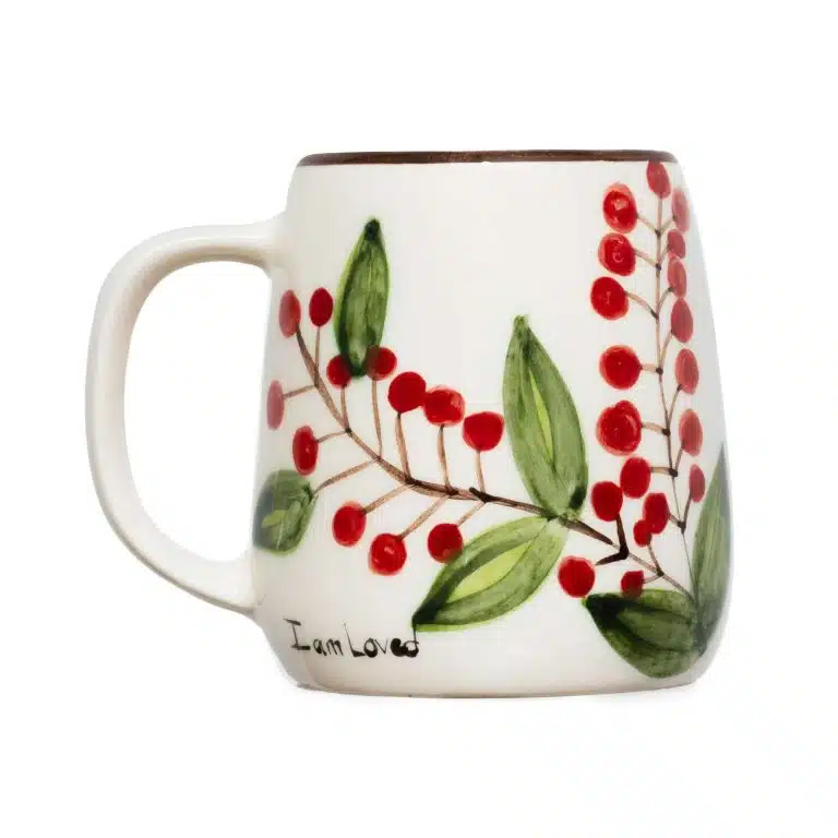 Xmas Berry Red Handmade Ceramic Mug With Handle