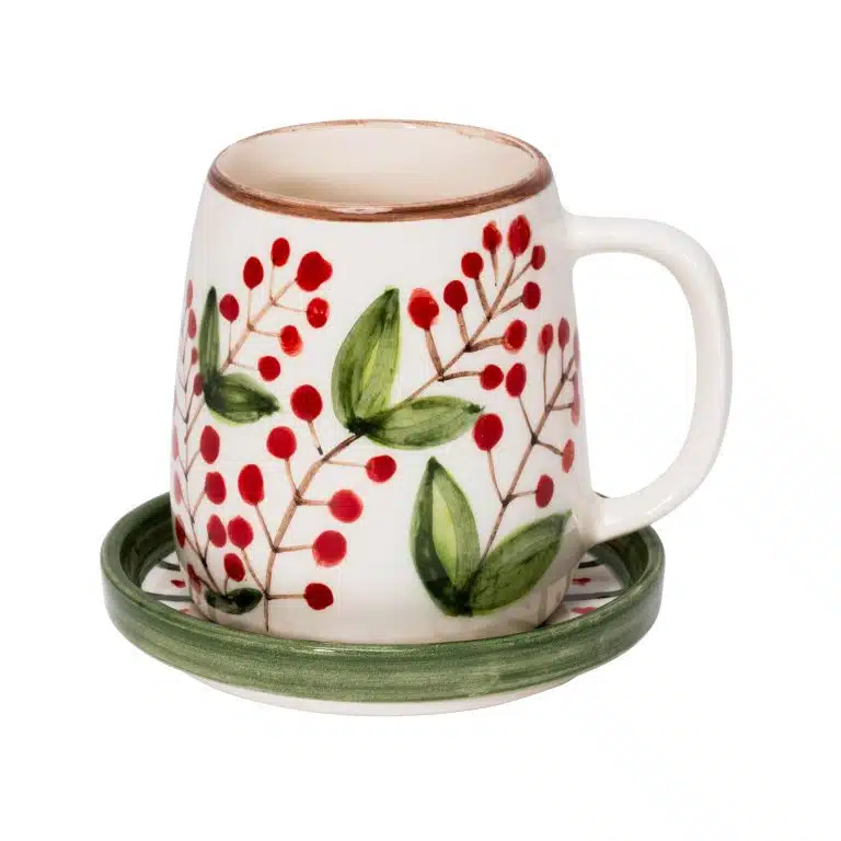 Xmas Berry Red Handmade Ceramic Mug With Handle