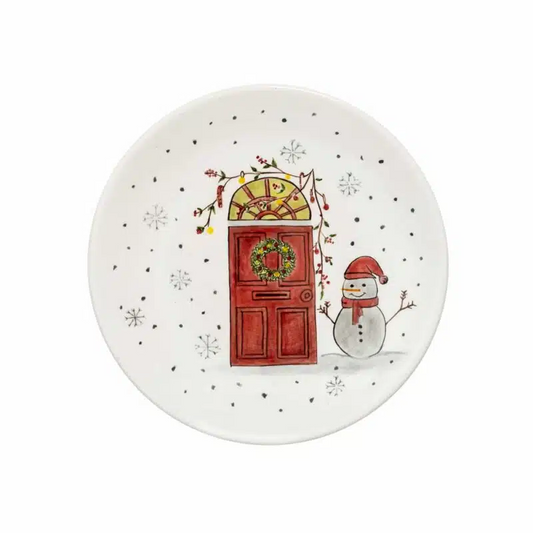 Xmas Snowman Handmade Ceramic 18 cm Dessert Plate