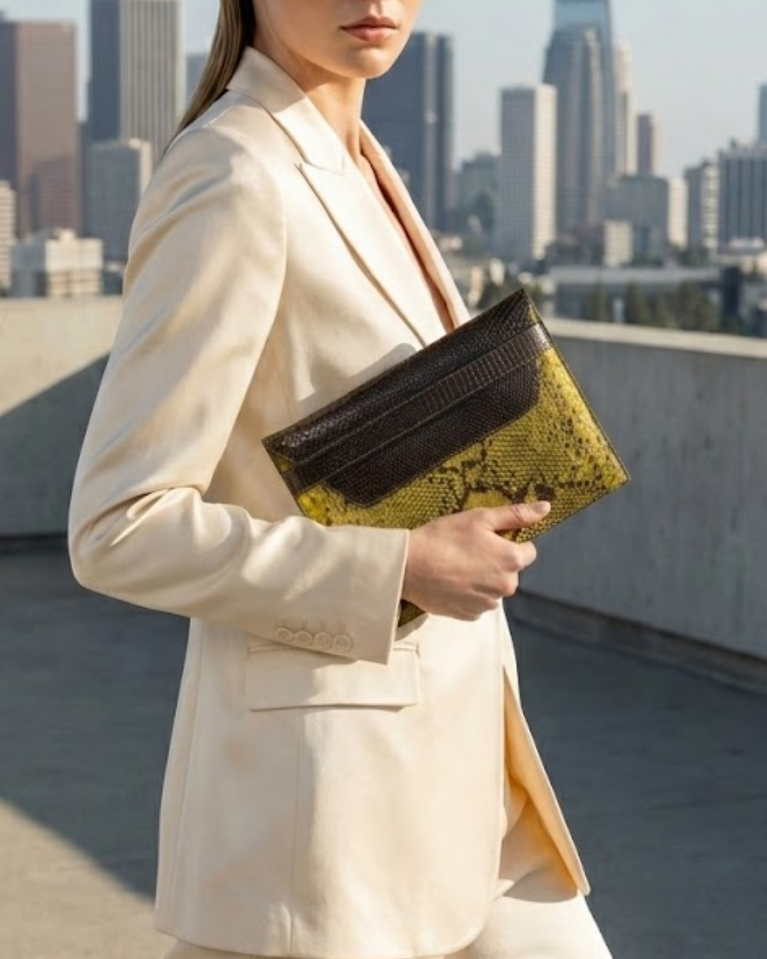 Monica Italian Python Leather Clutch Handbag